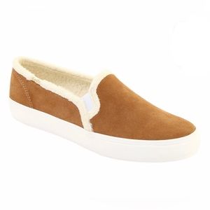 Keds Brown Double Decker Suede Shearling Lined Slip On Sneakers Womens Sz 7.5